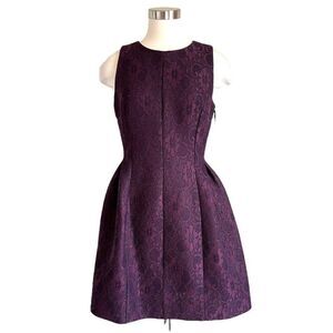 Calvin Klein Aubergine Purple Lace Brocade Fit & Flare Dress | Size 10 NWT